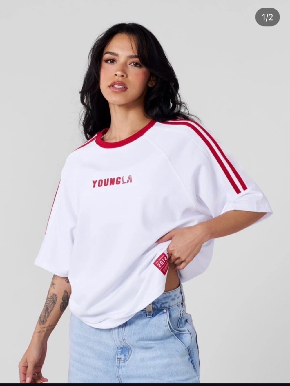 YoungLA women’s sporty Ringer oversized Tee size M